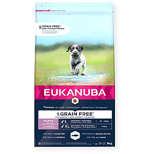 EUKANUBA kucēnu lielo šķirņu bezgraudu okeāna zivs - sausā suņu barība - 3kg