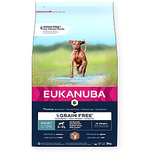 EUKANUBA Grain Free Adult All Breeds Brieža gaļa - sausā suņu barība - 3 kg