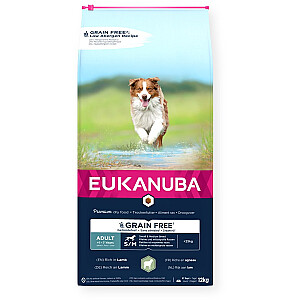 EUKANUBA Grain Free Adult Small&Medium Lamb - sausā suņu barība - 12 kg