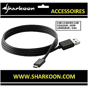 Sharkoon USB 2.0 AB Micro melns 3,0 m