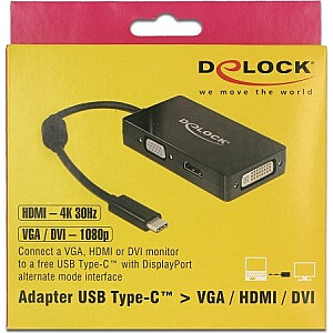 DeLOCK adapteris. C St>VGA/HDMI/DVI zils