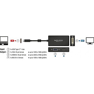DeLOCK adapteris. C St>VGA/HDMI/DVI zils