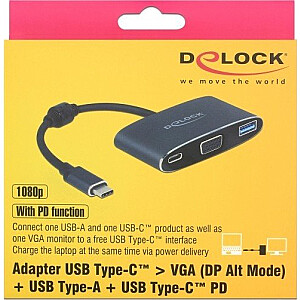 DeLOCK C St>VGA синий +USB A +USB C PD