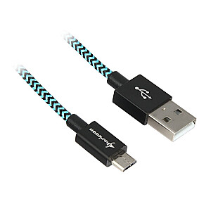 Sharkoon USB 2.0 AB melns/zils 0,5m - alumīnijs + bize