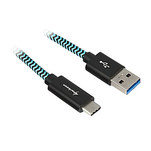 Sharkoon USB 3.1 AC melns/zils 0.5m - alumīnijs + pinums