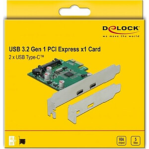 DeLOCK PCIe x1> 2 внешних SuperSpeed USB — (USB 3.2 Gen 1) USB Type-C