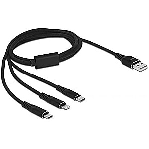 DeLOCK USB 3in1 Lightn. mUSB/USB-C 1 m - 87155 melns