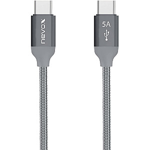 Nevox USB-C 2.0 > USB-C 2.0 datu un uzlādes kabelis (pelēks, 2 metri)