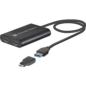 Sonnet USB 3 Dual 4K 60Hz HDMI adapteris Mac M1 (melns, 30 cm)