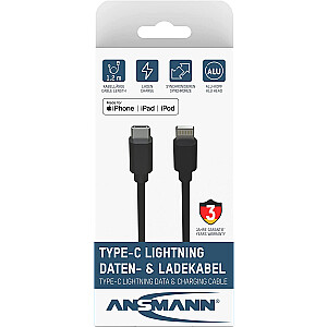 Ansmann USB-C Lightning datu un uzlādes kabelis, 1,2 metri (melns)