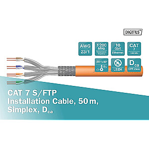 Digitus Professional Cat7 S/FTP instalācijas kabelis, simplekss, Dca (oranžs, 50 metru rullis)