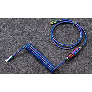 Спиральный кабель Keychron USB 3.2 Gen 1 Premium, вилка USB-C > вилка USB-C (синяя, 1,08 метра, угловая вилка)