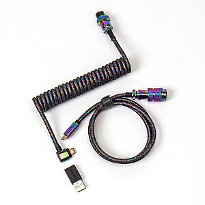 Keychron USB 3.2 Gen 1, спиральный кабель премиум-класса «Авиатор», вилка USB-C &gt; вилка USB-C (черная, 1,08 метра, угловая вилка)