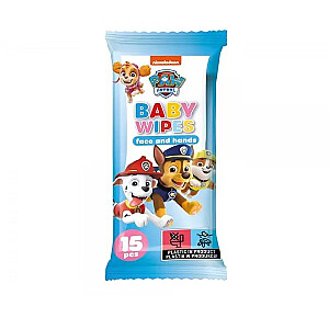 PAW PATROL Baby Wipes Face And Hands mitrās salvetes mazuļa sejai un rokām 15 gab.