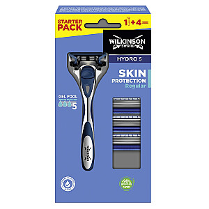 WILKINSON SET Sword Men Hydro5 Skin Protection Įprastas skustuvas su keičiamais peiliukais 1 vnt + kasetės 3 vnt.