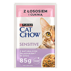 PURINA Cat Chow Sensitive lasis un cukini - mitrā kaķu barība - 4 x 85 g