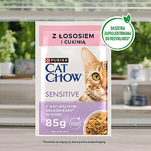 PURINA Cat Chow Sensitive lasis un cukini - mitrā kaķu barība - 4 x 85 g