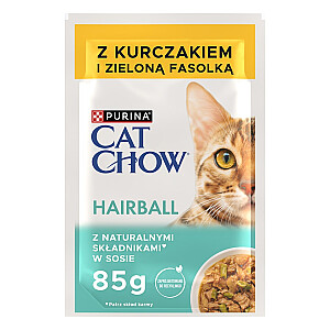 PURINA Cat Chow Hairball ar vistu un pupiņām - mitrā kaķu barība - 4 x 85g