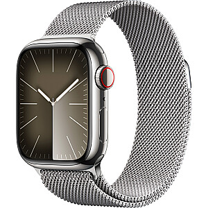 Apple Watch Series 9, Smartwatch (серебристый/серебристый, нержавеющая сталь, 41 мм, миланский браслет, сотовый)