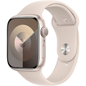 Apple Watch Series 9, Smartwatch (серебристый/светло-бежевый, алюминий, 45 мм, спортивный ремешок)