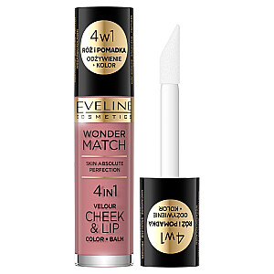 EVELINE Wonder Match Velour Cheek&Lip vaigu sārtums un šķidra lūpu krāsa 02 4,5 ml