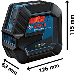 Kombinētais lāzers Bosch GCL 2-50 G Professional, ar griestu skavu, šķērslāzeru (zils/melns, zaļas lāzera līnijas, ar RM10 Professional kronšteinu)