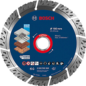 Dimanta griešanas disks Bosch Expert MultiMaterial, O 180 mm (diametrs 22,23 mm)