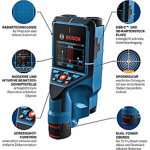Bosch Wallscanner D-tect 200 C Professional, 12 В, локатор (синий/черный, литий-ионный аккумулятор 2,0 Ач, в L-BOXX 136)
