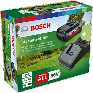 Bosch startera komplekts 36V (GBA 36V 2.0Ah + AL 36V-20), lādētājs (melns, 36V POWER FOR ALL, akumulators + lādētājs)