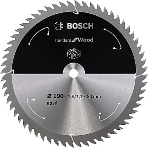 Ripzāģa asmens Bosch Standard for Wood, 190 mm, 60Z (cauruma diametrs 30 mm, bezvadu rokas ripzāģiem)