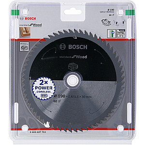 Ripzāģa asmens Bosch Standard for Wood, 190 mm, 60Z (cauruma diametrs 30 mm, bezvadu rokas ripzāģiem)