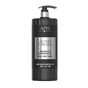 APIS Action For Men 3в1 увлажняющий гель для мытья тела, лица и волос 1000мл