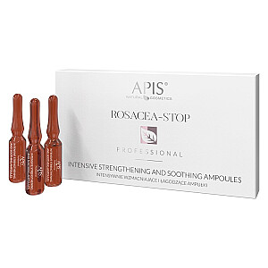 APIS Rosacea-Stop Intensive Strengthening and Soothing Ampoules intensyviai stiprinančios ir raminančios ampulės Damasko rožių hidrozolio pagrindu 10x3ml