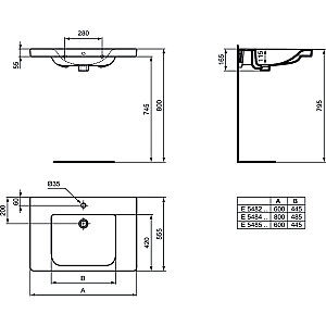 Ideal Standard Connect Freedom izlietne, 800x555x165mm (h), paredzēta cilvēkiem ar īpašām vajadzībām