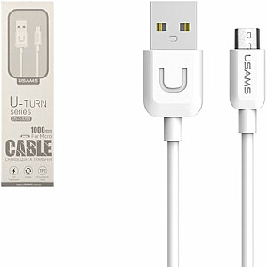 Usams U-TURN Universāls Silikona Micro USB Datu un uzlādes Kabelis 1m Balts