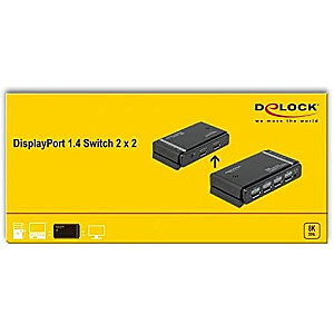 DeLOCK DisplayPort 1.4 slēdzis 2 x 2 DisplayPort ieejas uz 1 x 2 DisplayPort izejas 8K DisplayPort slēdzis (melns)