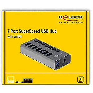 Ārējais USB centrmezgls Delock SS, 7 porti + slēdzis – 63669