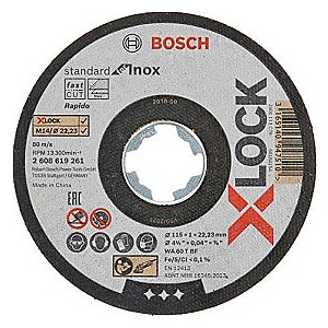 Bosch X-LOCK Standartinis pjovimo diskas, skirtas Inox 115 mm, tiesus (10 vnt., 115 x 1 x 22,23 mm)