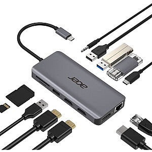 Адаптер Acer 12-в-1 Type C, док-станция (серебристый, HDMI, USB-A)