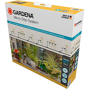 GARDENA Micro-Drip-System terases pilienveida apūdeņošanas komplekts, 30 augi, pilinātāji (melns/pelēks, 2023. gada modelis)