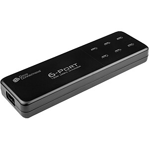 Labi savienojumi USB ātrās uzlādes stacija 120W, 6 porti, lādētājs (melns, PD 3.0, QC 4+, USB-C)