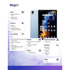 Tablet MEGA1 12/256GB 8800 mAh 11.5 cala niebieski