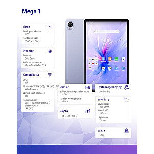 Tablet MEGA1 12/256GB 8800 mAh 11.5 cala purpurowy