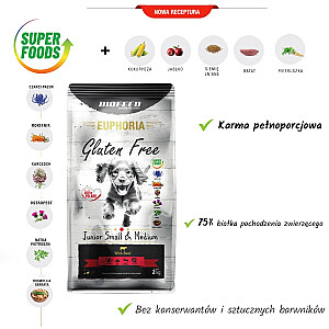 BIOFEED Euphoria Gluten Free Junior mazs un vidējs Liellopu gaļa - sausā suņu barība - 12 kg