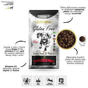 BIOFEED Euphoria Gluten Free Junior mazs un vidējs Liellopu gaļa - sausā suņu barība - 12 kg