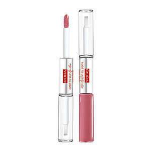 PUPA Made To Last Lip Duo skystų lūpų dažų ir viršutinio sluoksnio vandeniui atsparus ilgalaikis skystas lūpų dažas ir lūpų blizgis 009 2x4 ml