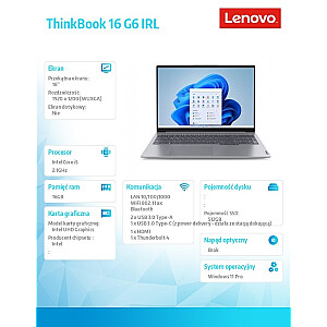 Notebook ThinkBook 16 G6 21KH00TCPB W11Pro i5-13420H/16GB/512GB/INT/16.0 WUXGA/Arctic Grey/3YRS OS + CO2 Offset 