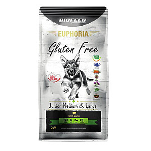 BIOFEED Euphoria bez Gluten Free Junior vidēja un liela jēra gaļa - sausa suņu barība - 12 kg