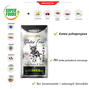 BIOFEED Euphoria bez Gluten Free Junior vidēja un liela jēra gaļa - sausa suņu barība - 12 kg