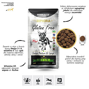 BIOFEED Euphoria bez Gluten Free Junior vidēja un liela jēra gaļa - sausa suņu barība - 12 kg